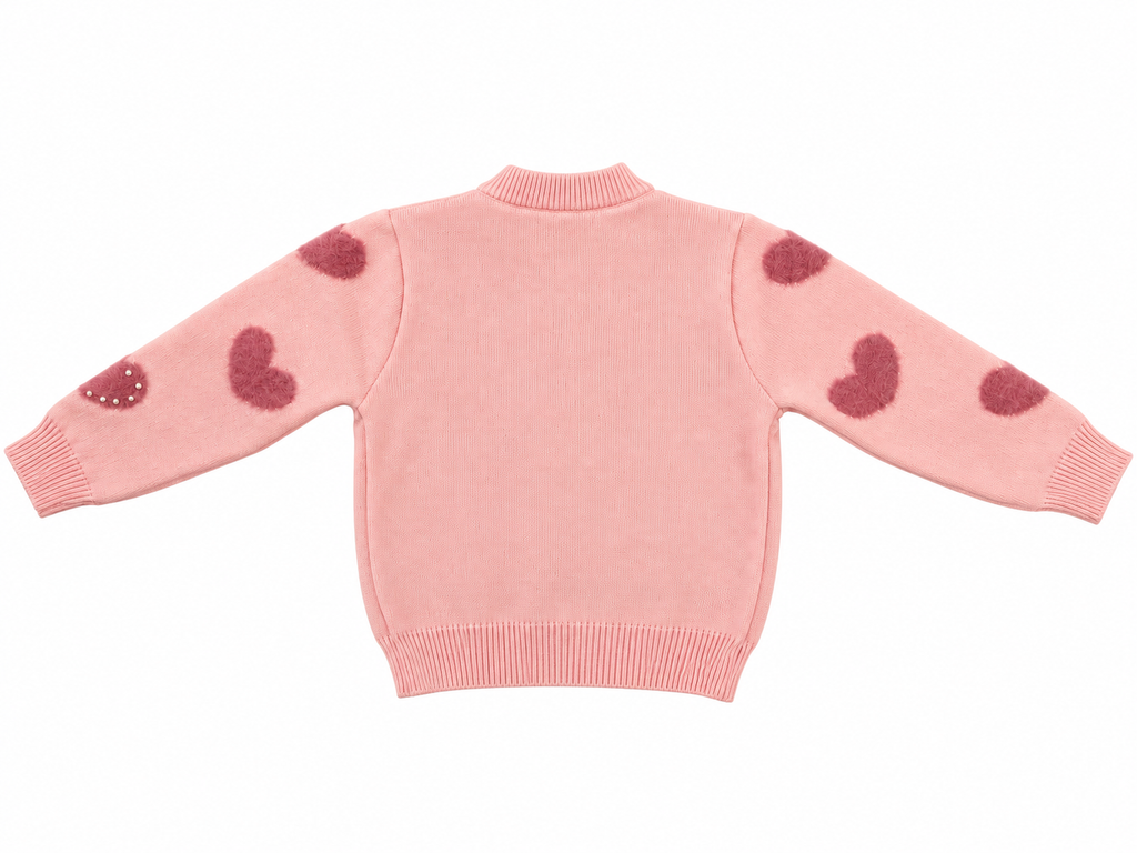 Girls’ Heart Knit Cardigan – Pink /Beige | Mamazee