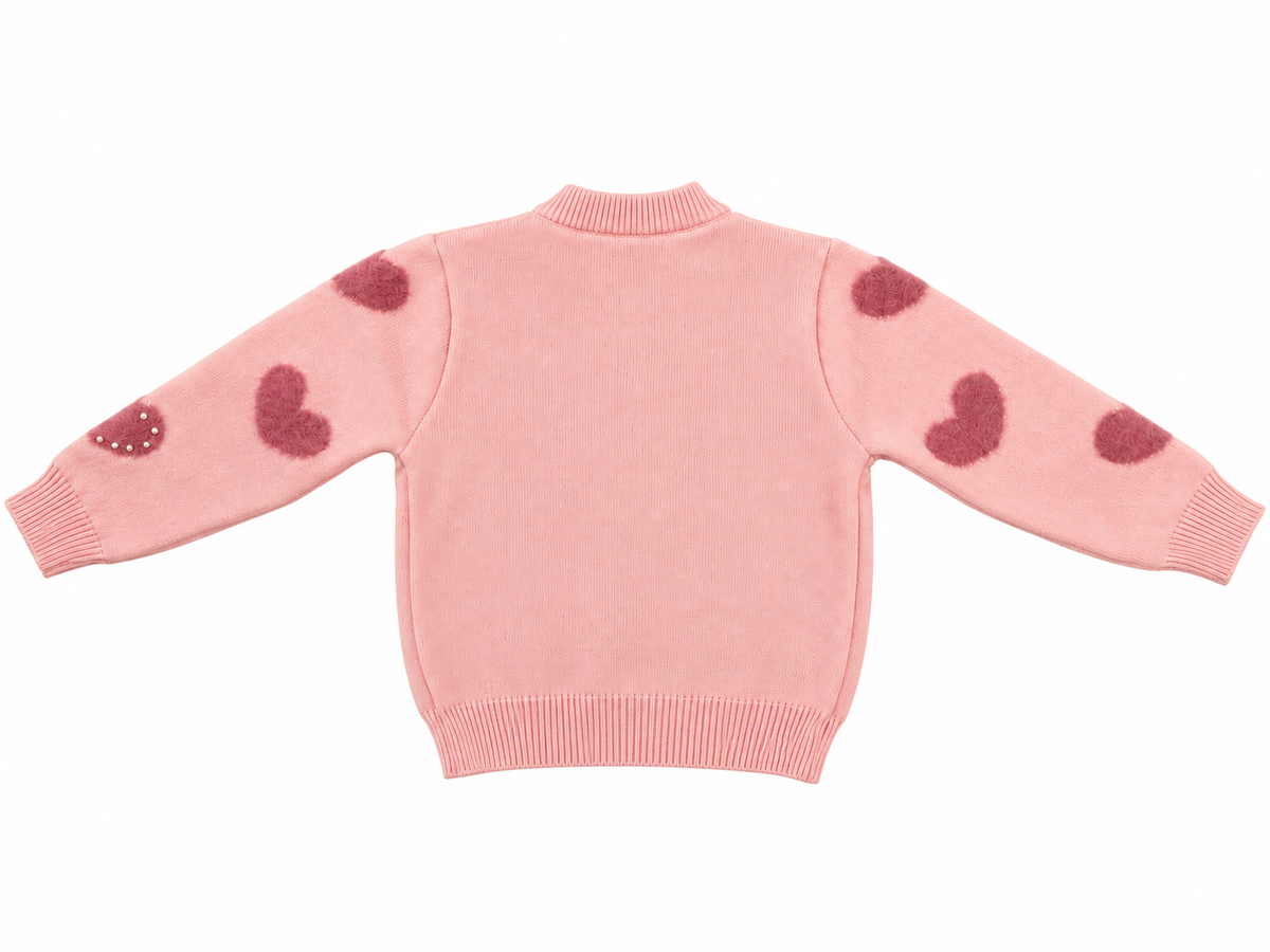 Girls’ Heart Knit Cardigan – Pink /Beige | Mamazee