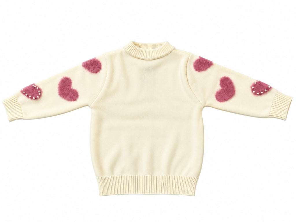 Girls’ Heart Knit Cardigan – Pink /Beige | Mamazee