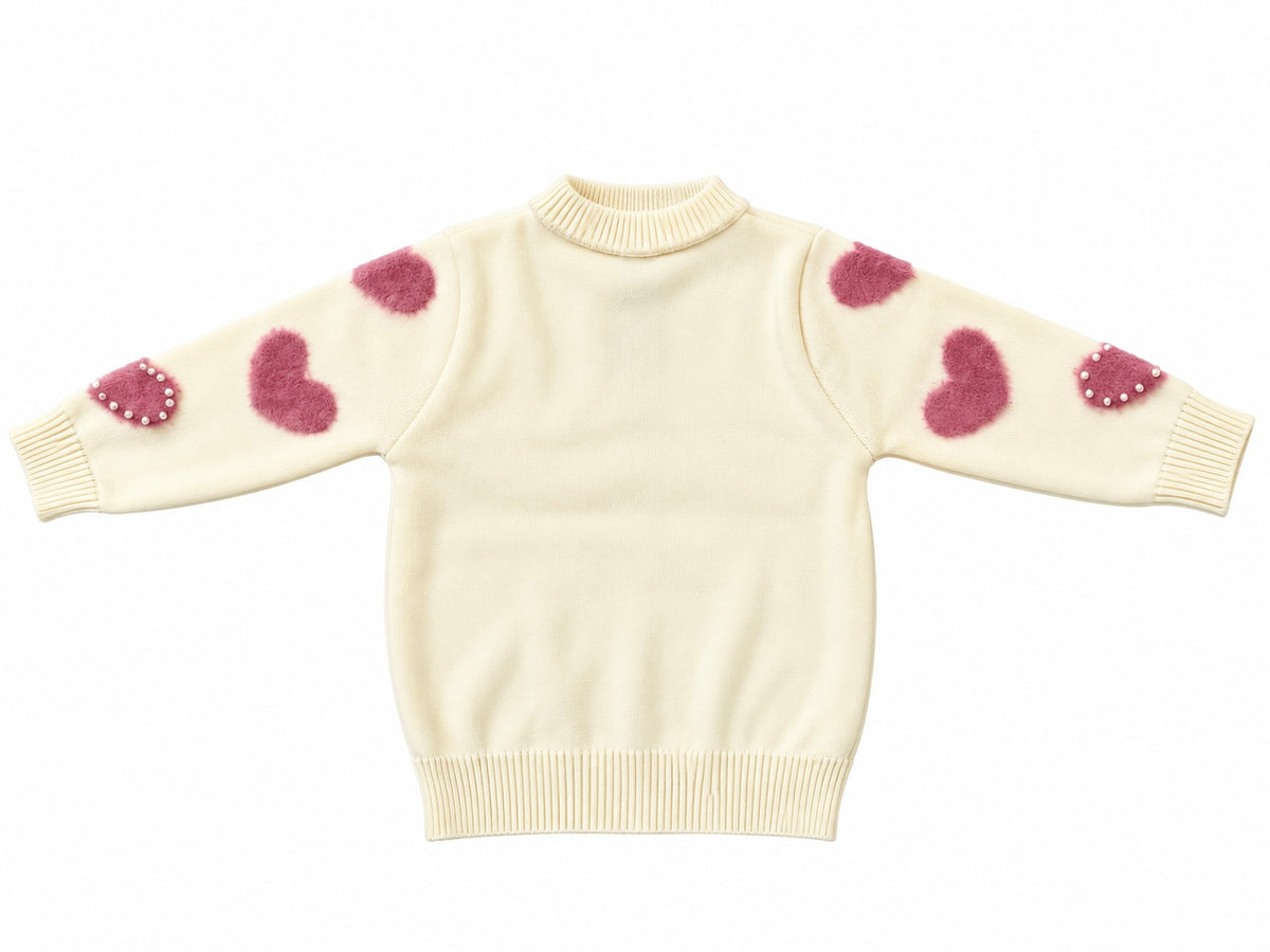 Girls’ Heart Knit Cardigan – Pink /Beige | Mamazee