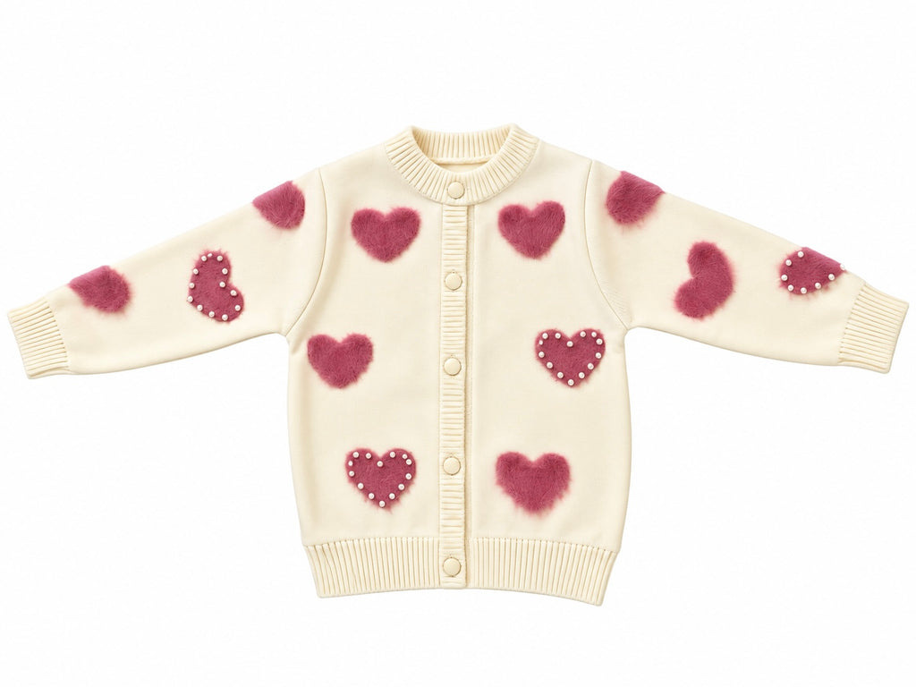 Girls’ Heart Knit Cardigan – Pink /Beige | Mamazee