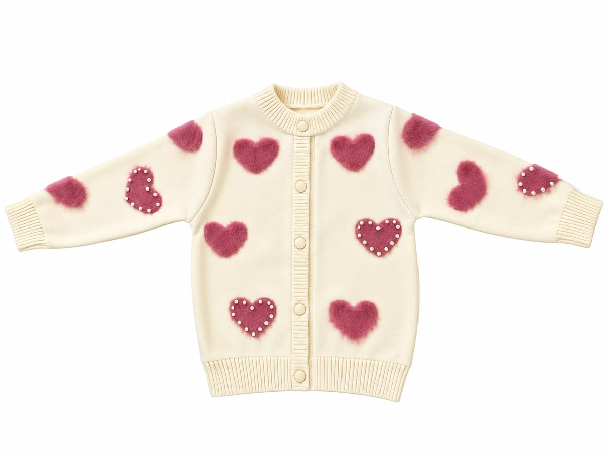 Girls’ Heart Knit Cardigan – Pink /Beige | Mamazee